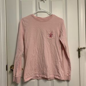 Vineyard Vines Womens Top XS Pink Breast Cancer Ribbon Whale Tee Shirt Pocket